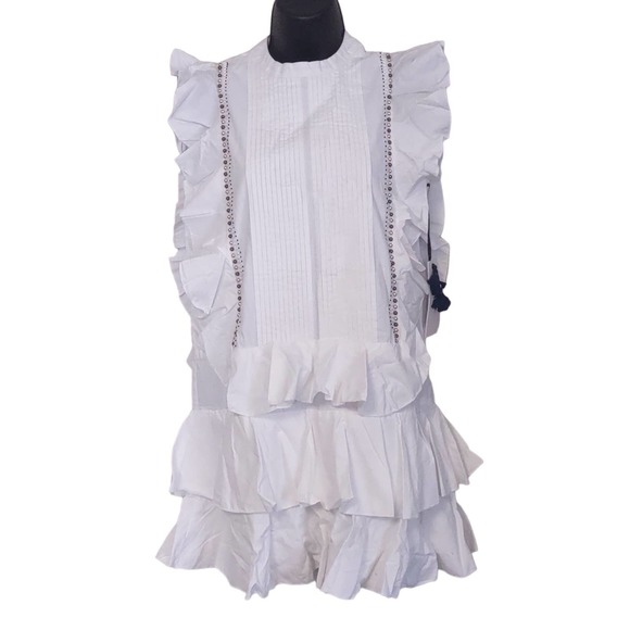 TOWNSEN Dresses & Skirts - Piper By Townsen Beaded Ruffle Tunic Dress XS White
